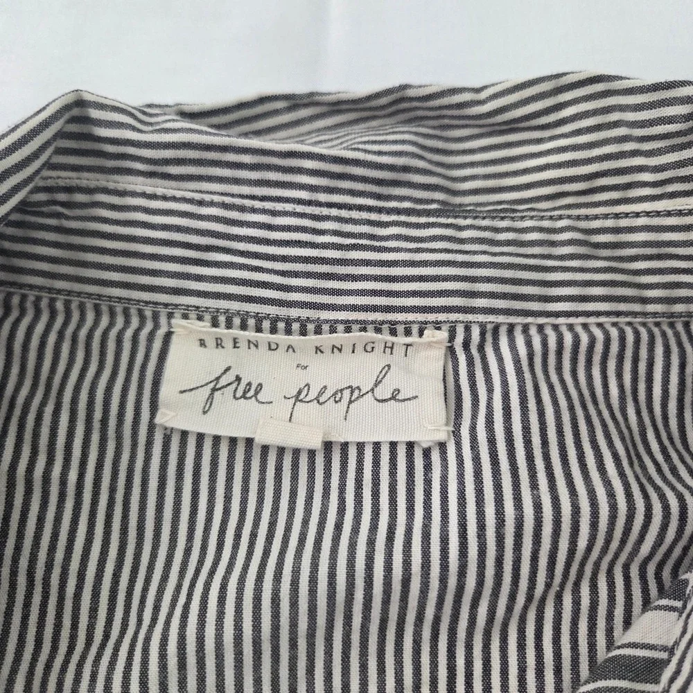 Free People x Brenda Knight Shirt Womens Large Gray Striped Button Up Boho Chic